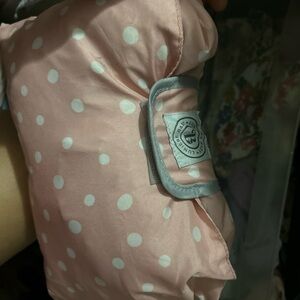 Pink Polka Dot Pillow with Gray Trim